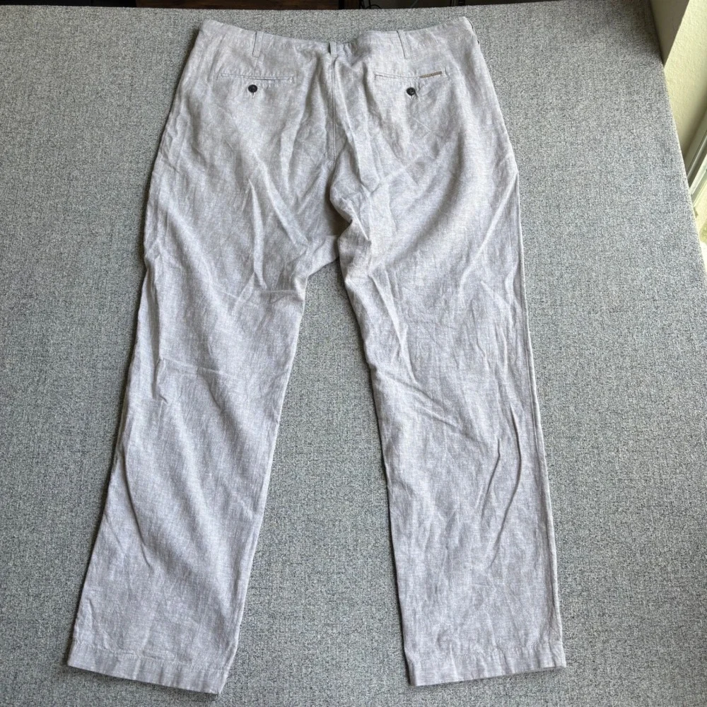 Perry Ellis Pants Mens 38x32 Beige Linen Blend Drawstring Beach Wedding Straight